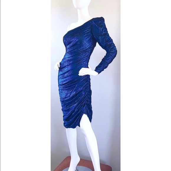 RARE 1970s SAMIR Electric blue metallic gown - Picture 6 of 8